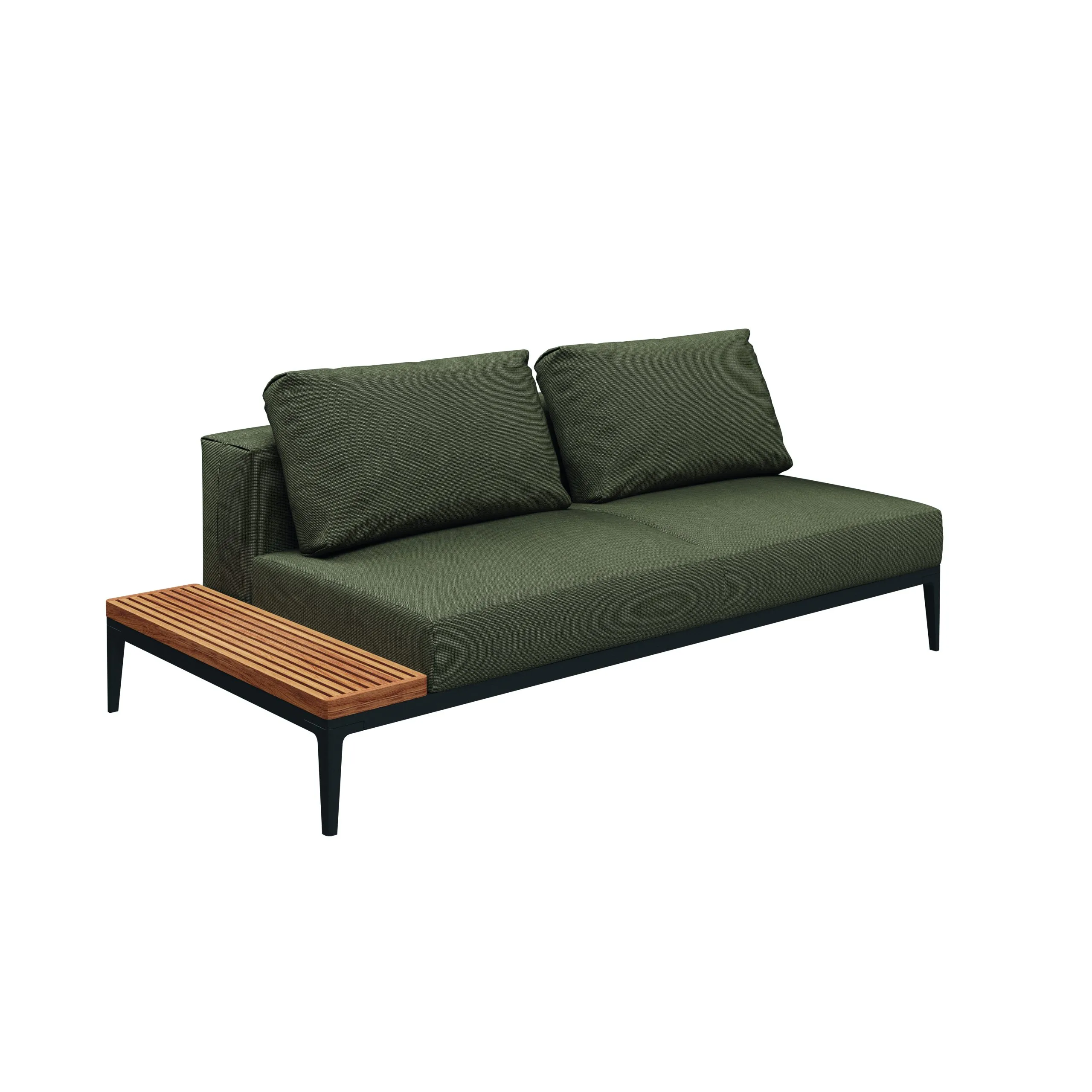 Gloster GRID Links/Rechts Lounge Sofa Aluminium/Outdoorstoff inkl. Kissen und Teakablage