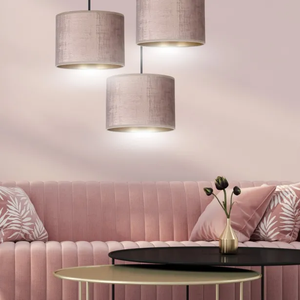 EMIBIG LED Deckenlampe HILDE 3 BL Veloursstruktur E27 15W Höhe 100 cm 3-flammig rosa - ohne Leuchtmittel