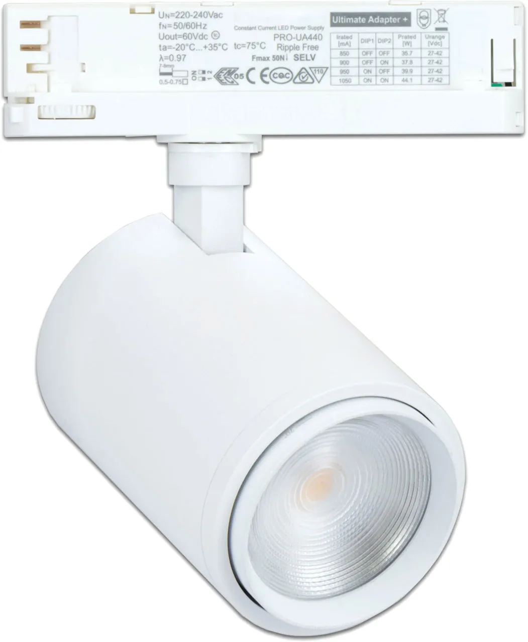 ISOLED 3-PH Schienen-Strahler Vollspektrum fokussierbar, 42W, 20°-70°, weiß matt, 4000K