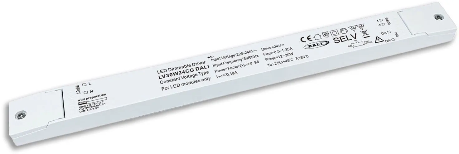 ISOLED LED PWM-Trafo 24V/DC, 0-30W, ultraslim, Push/DALI-2 dimmbar, SELV