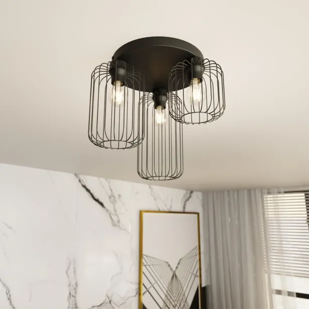 Emibig runde LED Loft Deckenleuchte BARN 3PREM 15 W Ø 30 cm E27 3-flammig schwarz - ohne Leuchtmittel