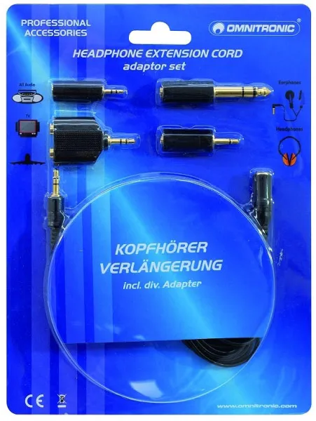 OMNITRONIC Kopfhörerverlängerung 3m mit Adapterset