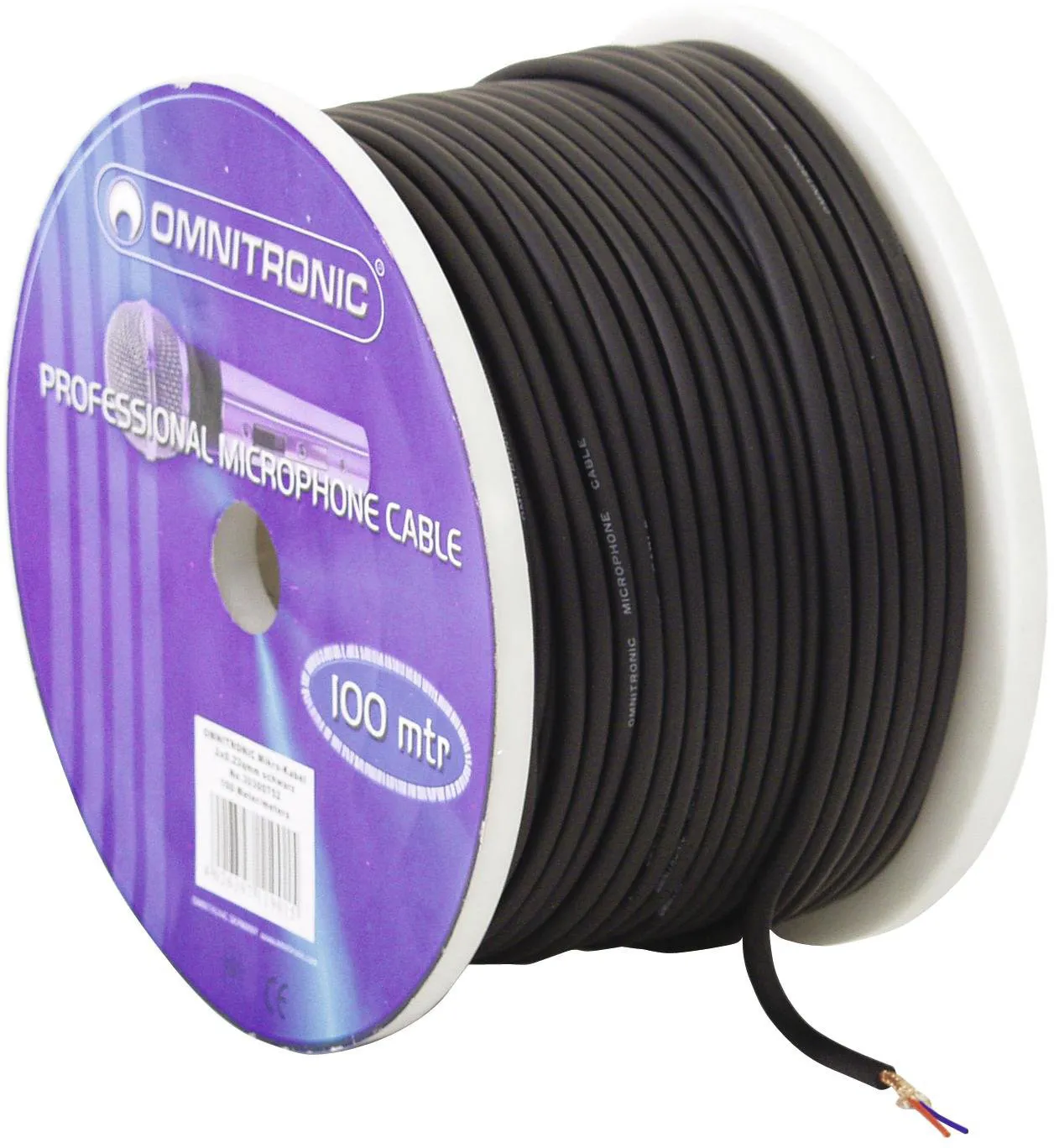 OMNITRONIC Mikrofonkabel 2x0,22 100m sw + Steckerset