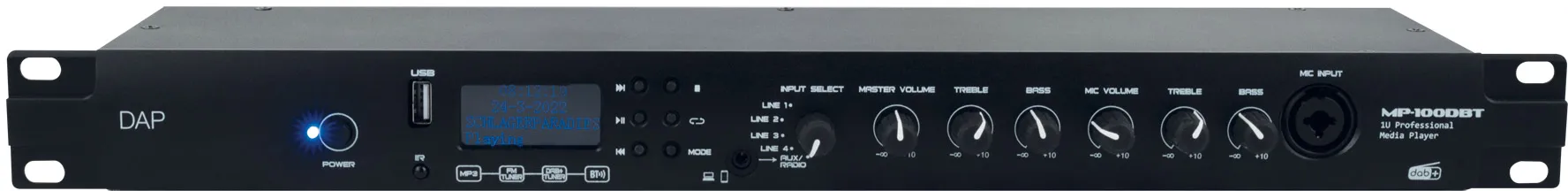 DAP-Audio MP-100DBT Professioneller Mediaplayer mit DAB+ 1U Mediaplayer mit DAB+, FM-Radio