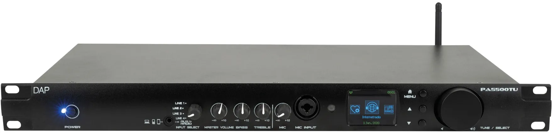 DAP-Audio PA-5500TU 1U Internetradio mit 460 W Verstärker, DAB+, FM, BT 4.2 und