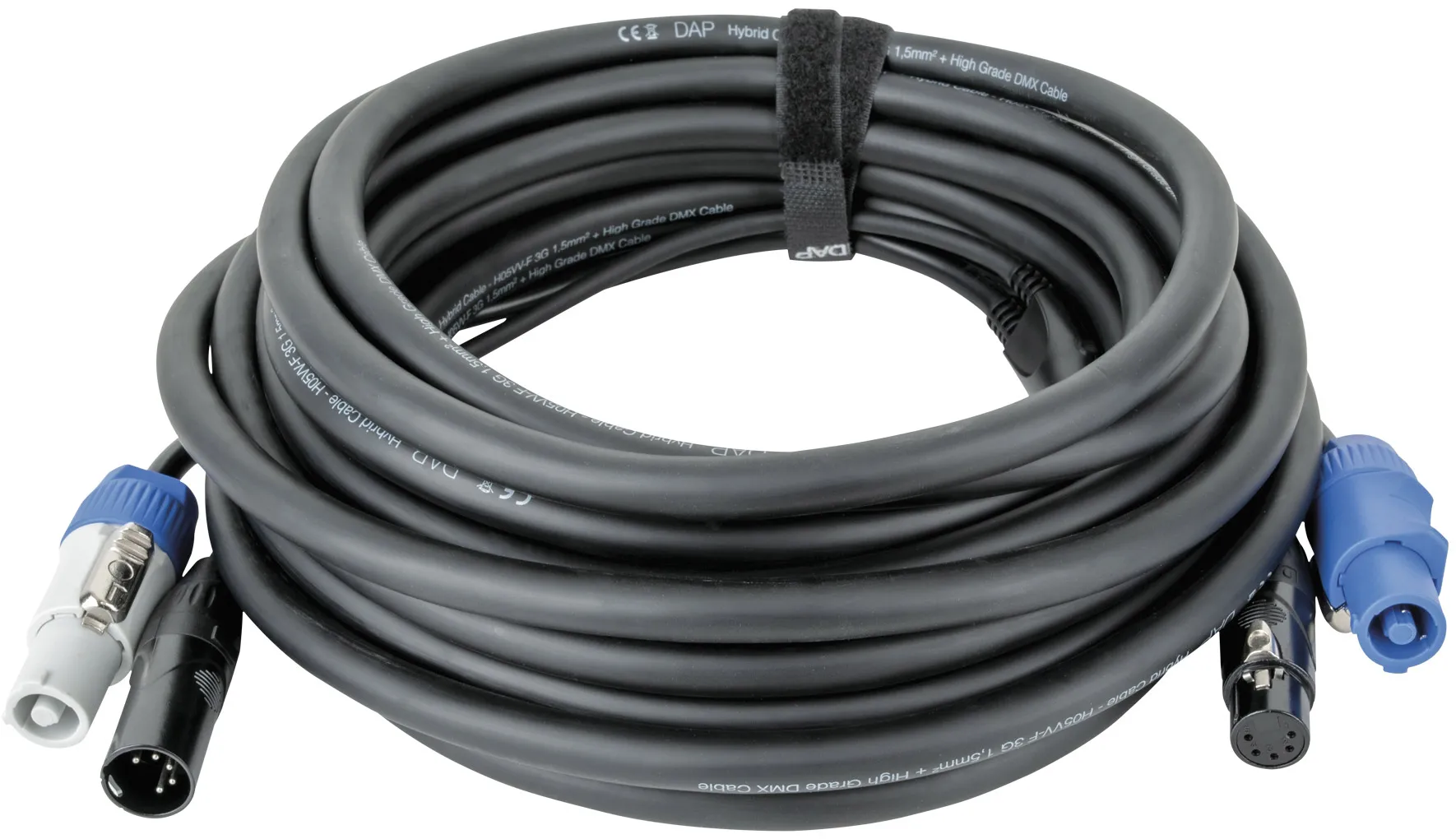 DAP-Audio FP21 Hybridkabel – Power Pro & 5-poliger XLR – DMX / Stromversorgung 15 m – schwarzer