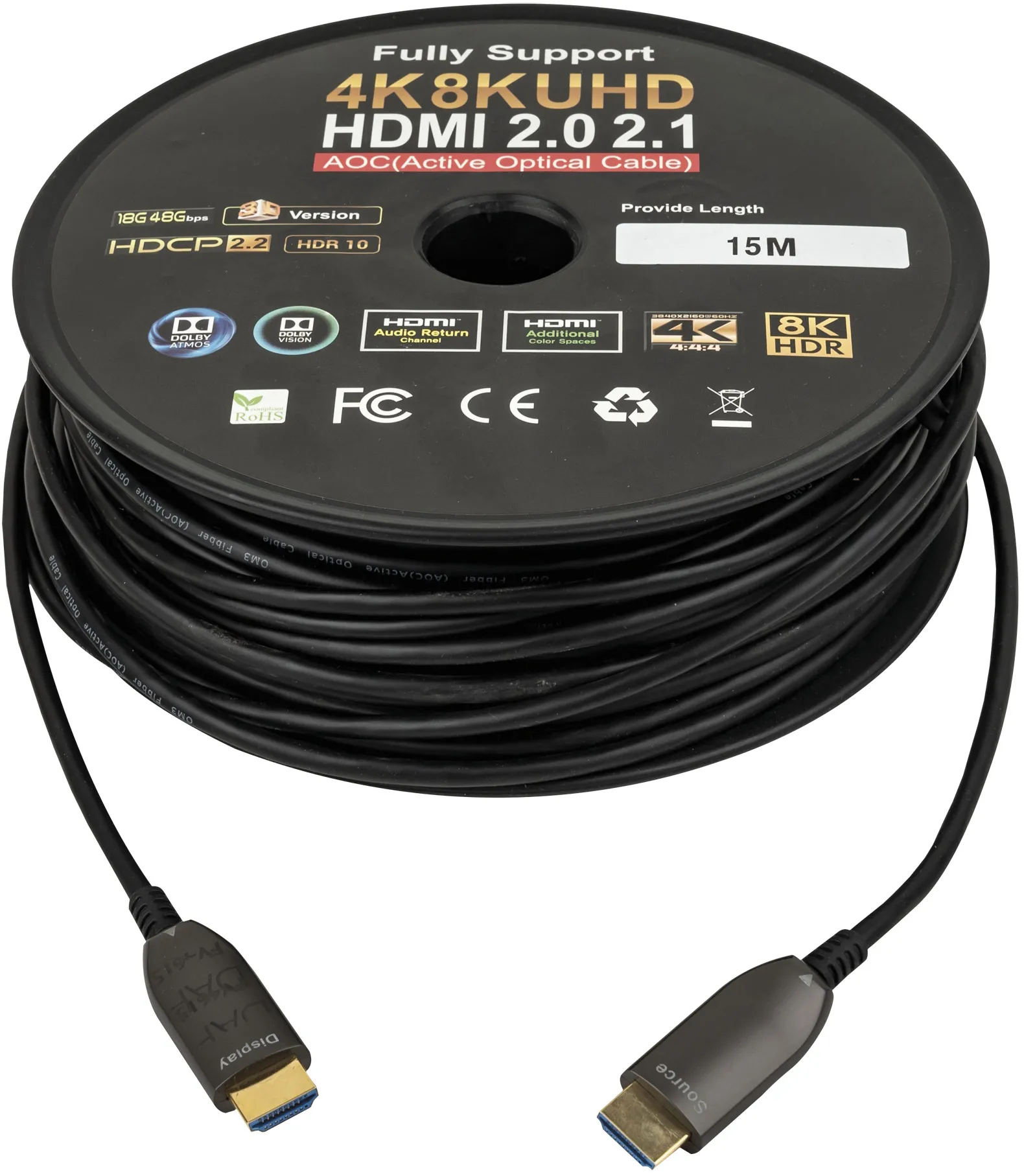 DAP-Audio HDMI 2.1 AOC 8K Glasfaserkabel – 15 m – vergoldet