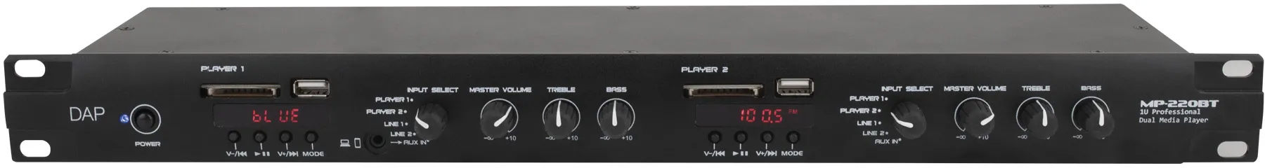 DAP-Audio MP-220BT Medienplayer mit Bluetooth 1U Dual-Medienplayer mit FM-Radio, USB/SD-Karte