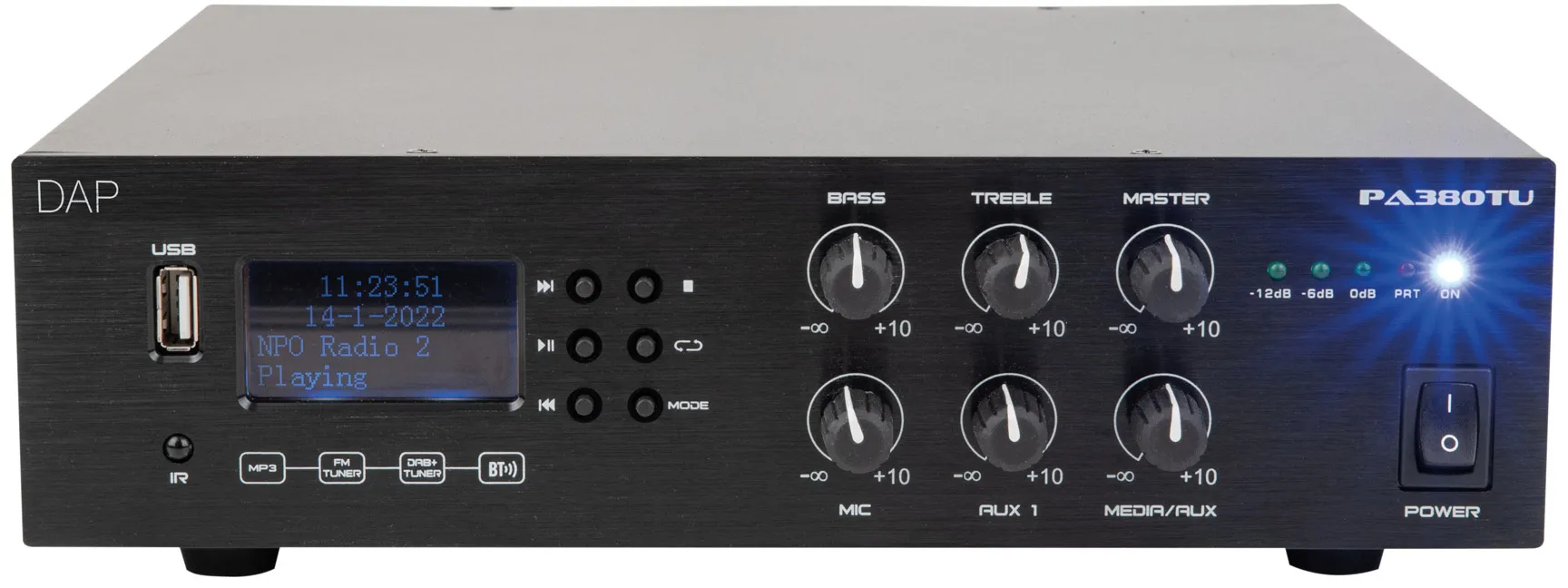 DAP-Audio PA-380TU 80 W 100 V Verstärker Bluetooth 5.0, USB, Mikrofon (6,3-mm-Klinke), AUX (Cinch)