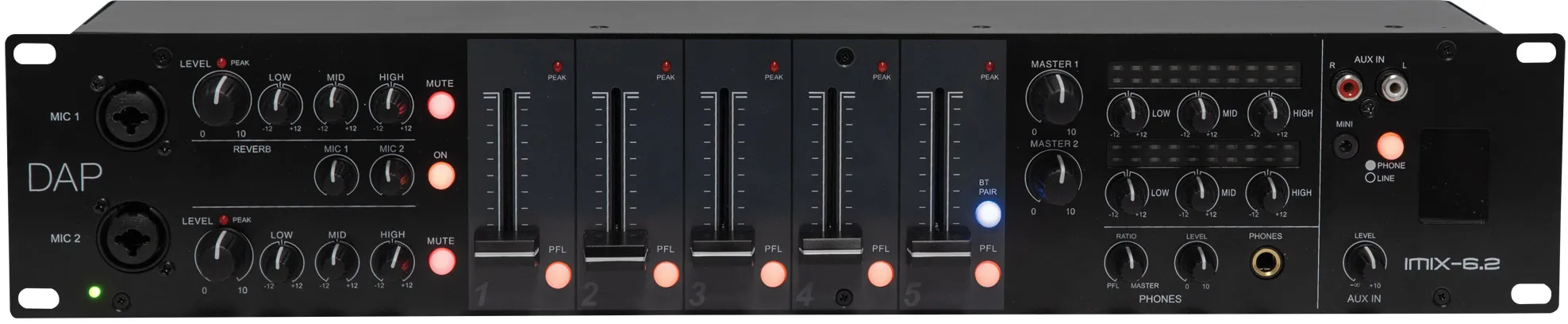 DAP-Audio IMIX-6.2 7-Kanal-2U-Installationsmischpult BT