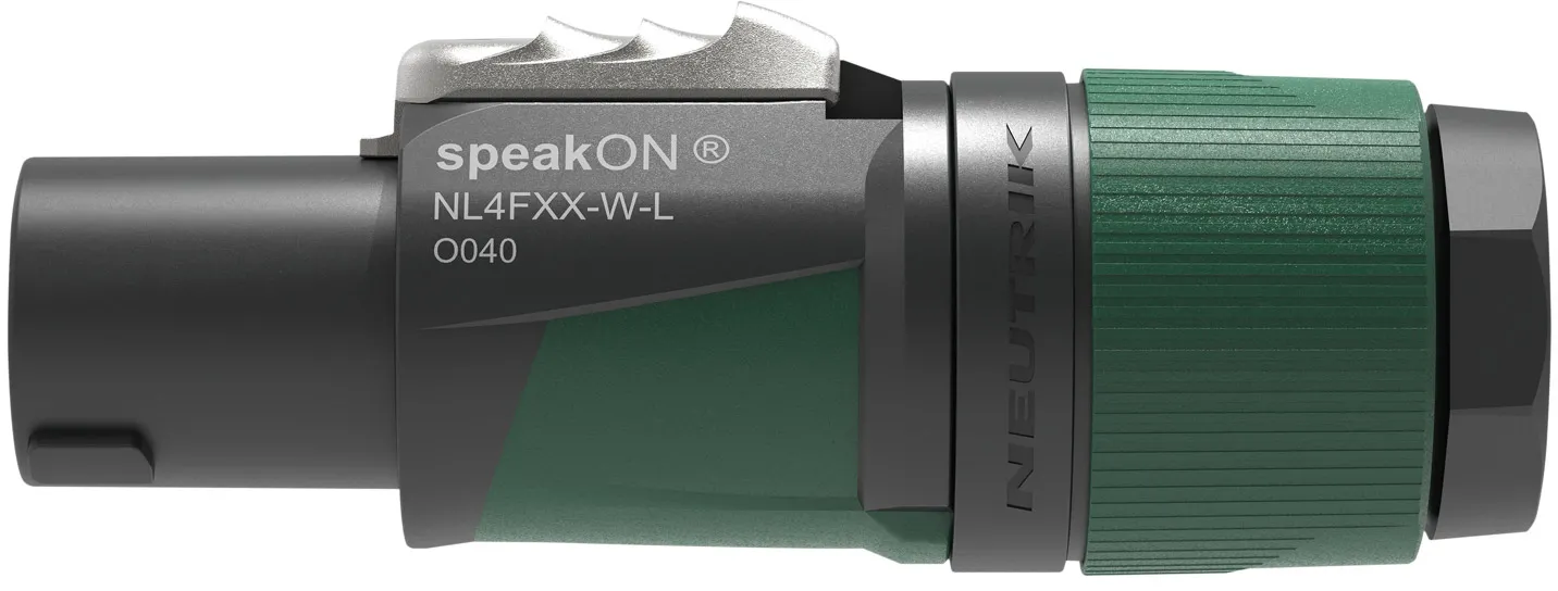NEUTRIK speakON 4P Kabelverbinder – L Schwarz/grünes Gehäuse – Kabel mit großem Durchmesser