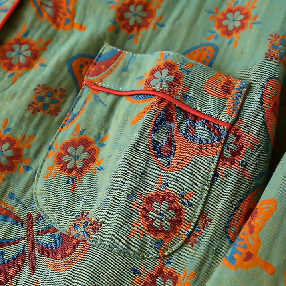 2-teilige Baumwoll-Loungewear mit Schmetterlingsdruck