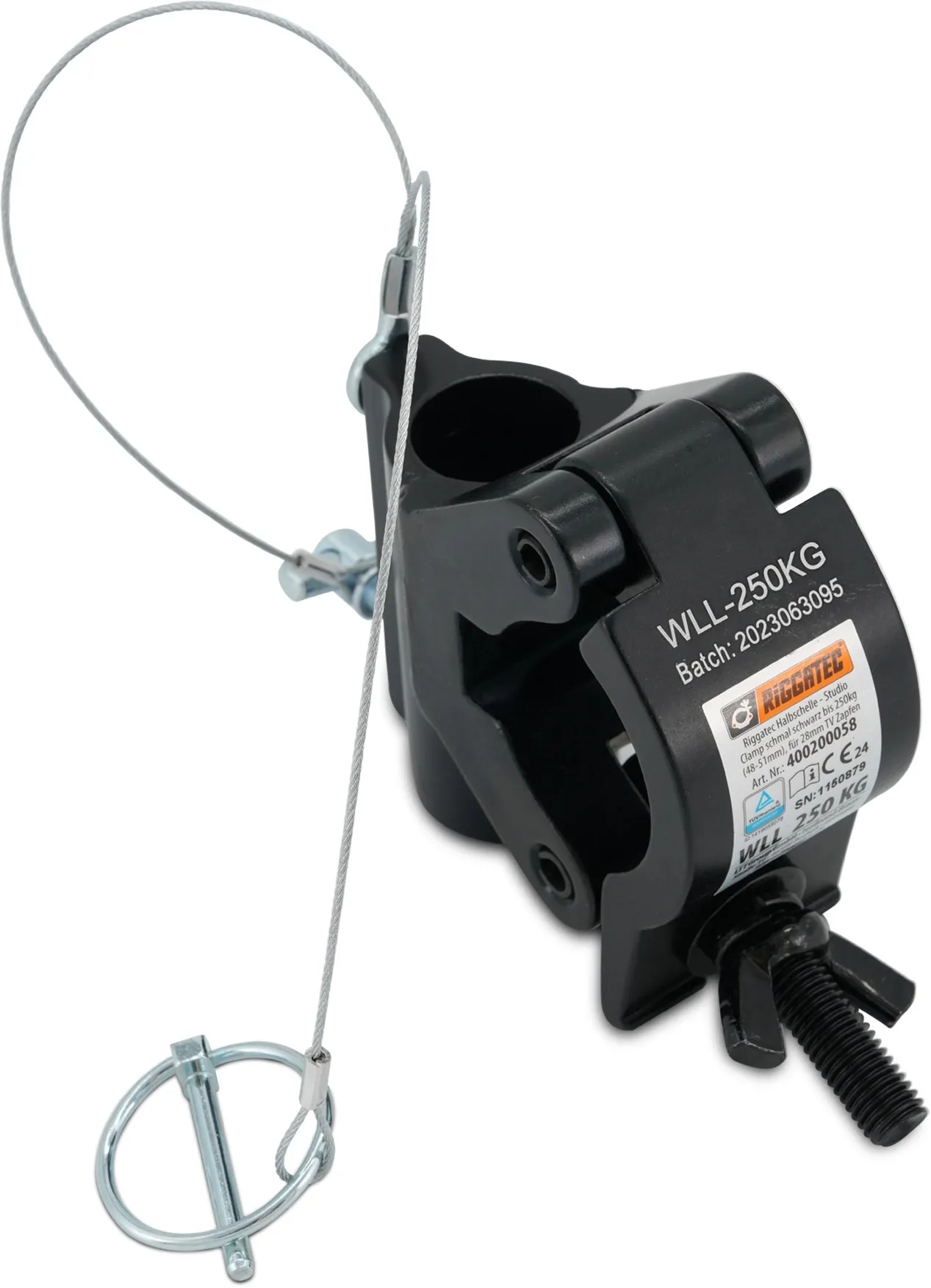 Riggatec Halbschelle - Studio Clamp breit schwarz bis 250kg (48-51mm), für 28mm TV Zapfen