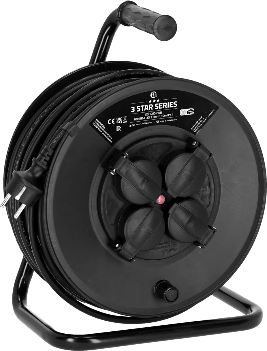 Adam Hall Cables 3 STAR CD 50 PWR - Strom Kabeltrommel 4 x Schuko IP44 H05RR-F, 50 m