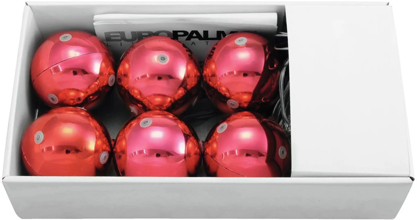 EUROPALMS LED Weihnachtskugel 6cm, rot 6x