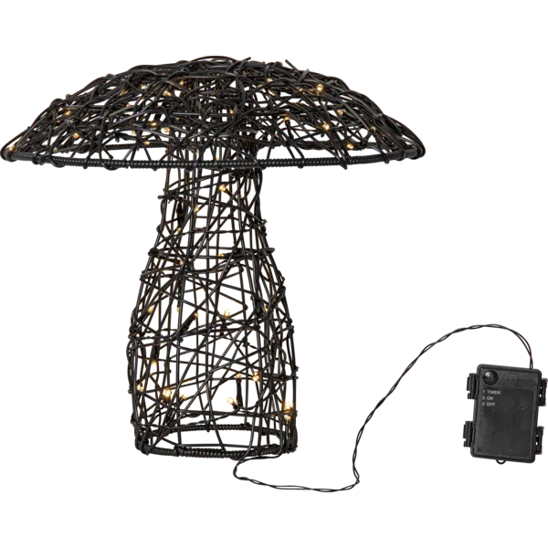 Star Trading Dekorationspilz für Garten 34cm aus Rattan batteriebetrieben schwarz