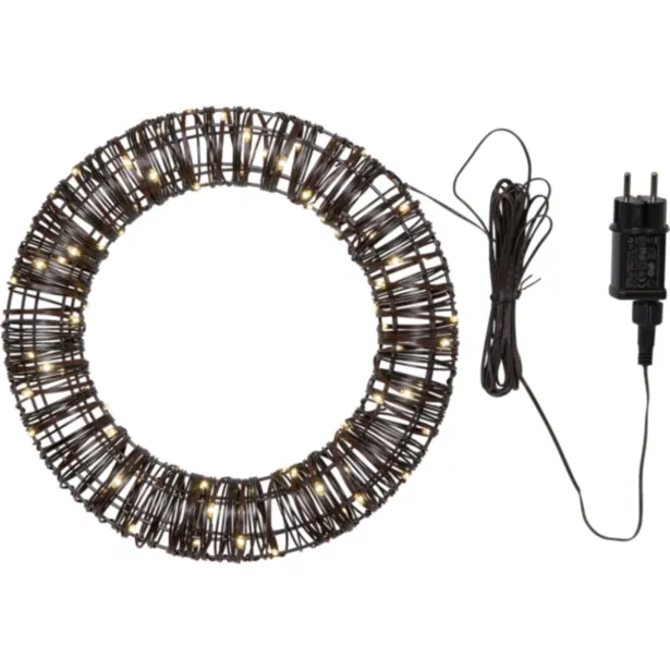 Star Trading LED Kranz Vicke Wreath 40cm Metall / Rattan für außen 80 warmweiße LEDs IP44 Braun