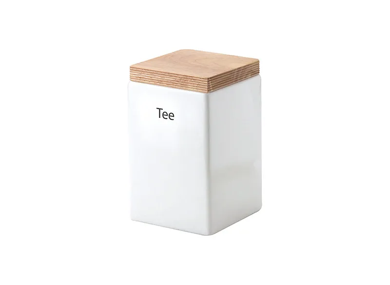 Vorratsdose Keramik mit Holzdeckel | quadratish -|1000ml