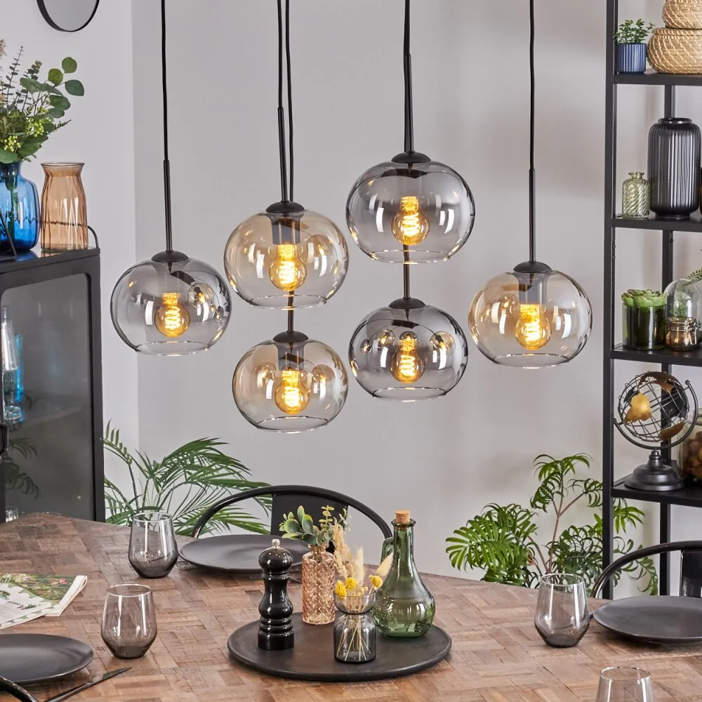 Apedo Hängeleuchte Glas 20 cm Bernsteinfarben, Klar, Rauchfarben, 6-flammig H9023296