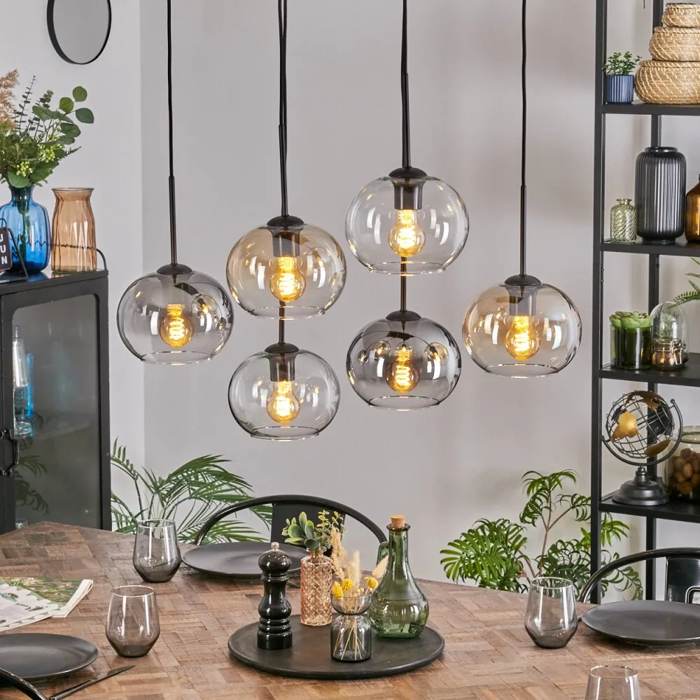 Apedo Hängeleuchte Glas 20 cm Bernsteinfarben, Klar, Rauchfarben, 6-flammig H9028864