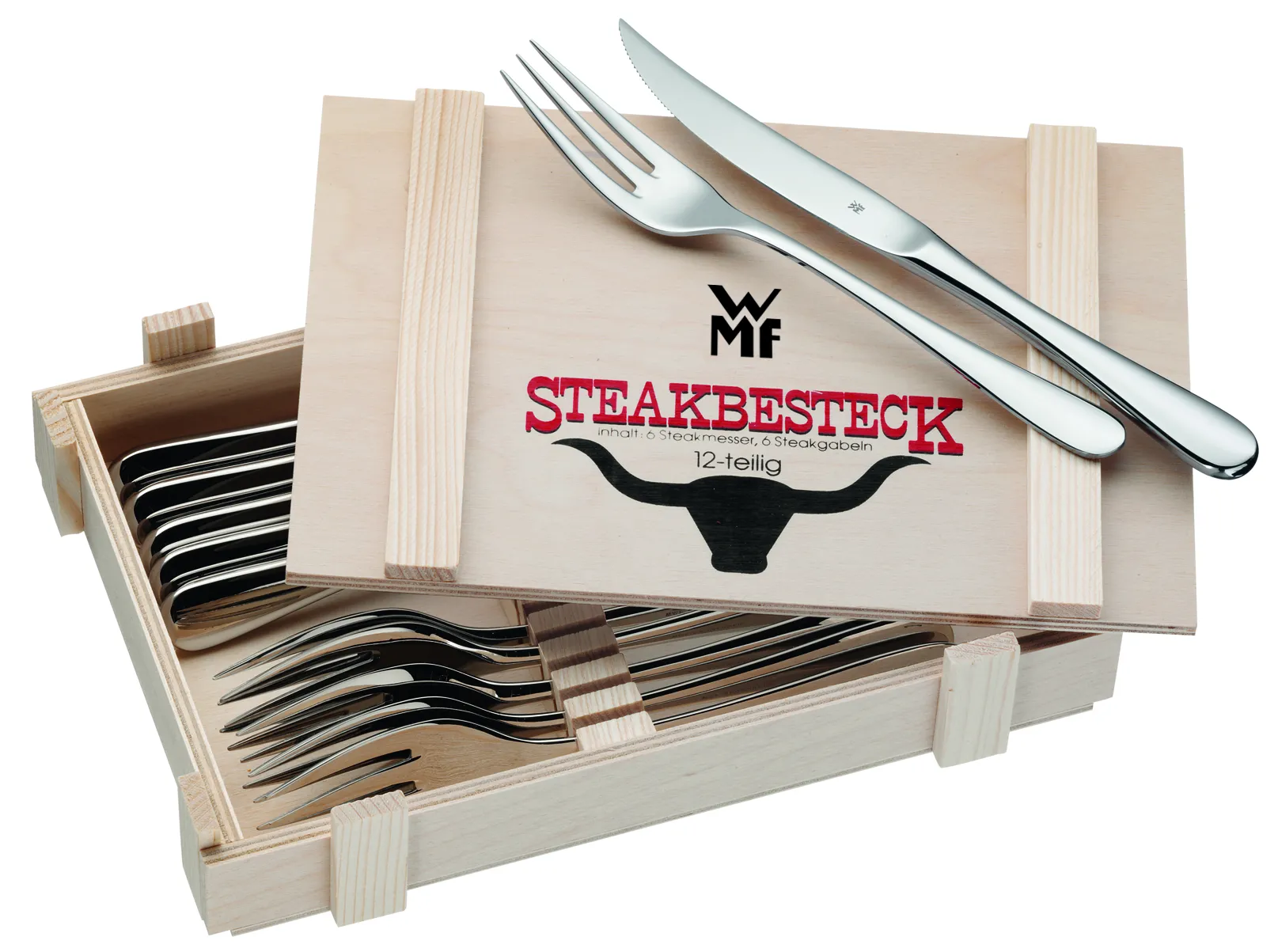 12tlg. Steakbesteck - Wilde Kuh edelstahl