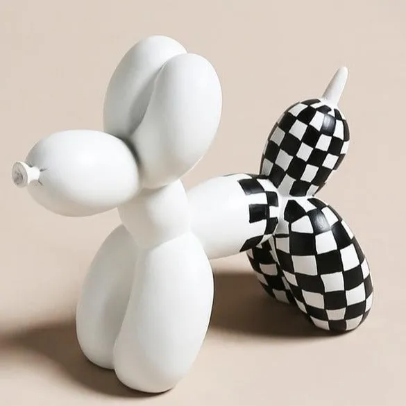 Deluxe Schwarz-Weiß-Ballonhund - Handbemaltes Harz