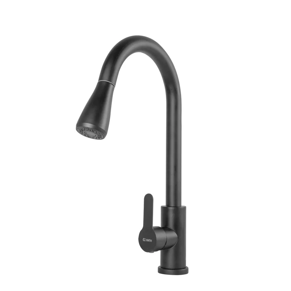 Messing/Zink-Küchenarmatur, schwarz, heißes und kaltes Wasser, Schläuche, hoher Auslauf, Einhebel [QLI-FA-4414]