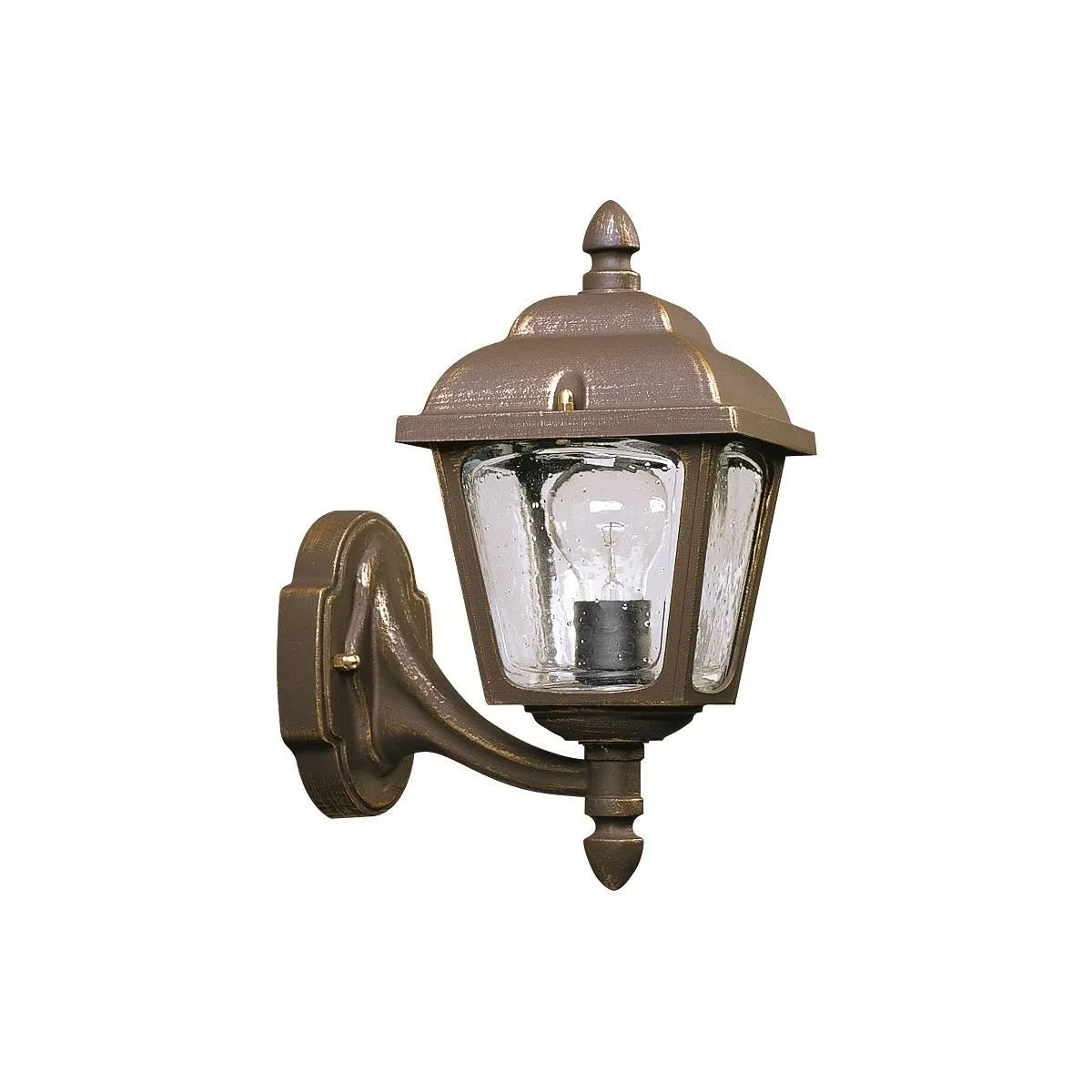 Wandleuchte Alu braun-messing mit Hohlglas klar