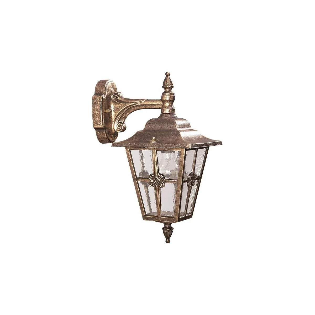 Wandleuchte hängend Alu braun-messing mit Kathedralglas