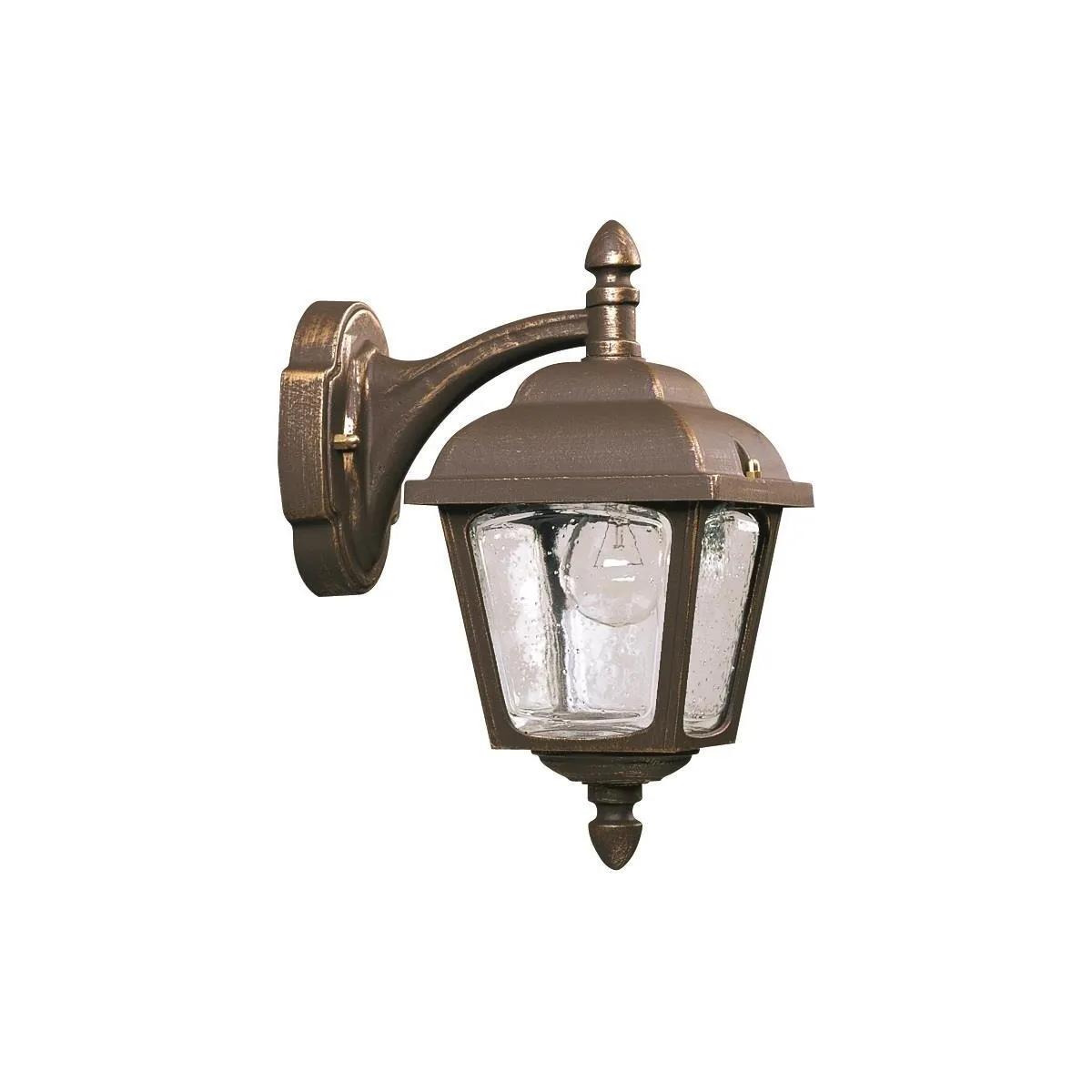 Wandleuchte hängend Alu braun-messing mit klarem Hohlglas