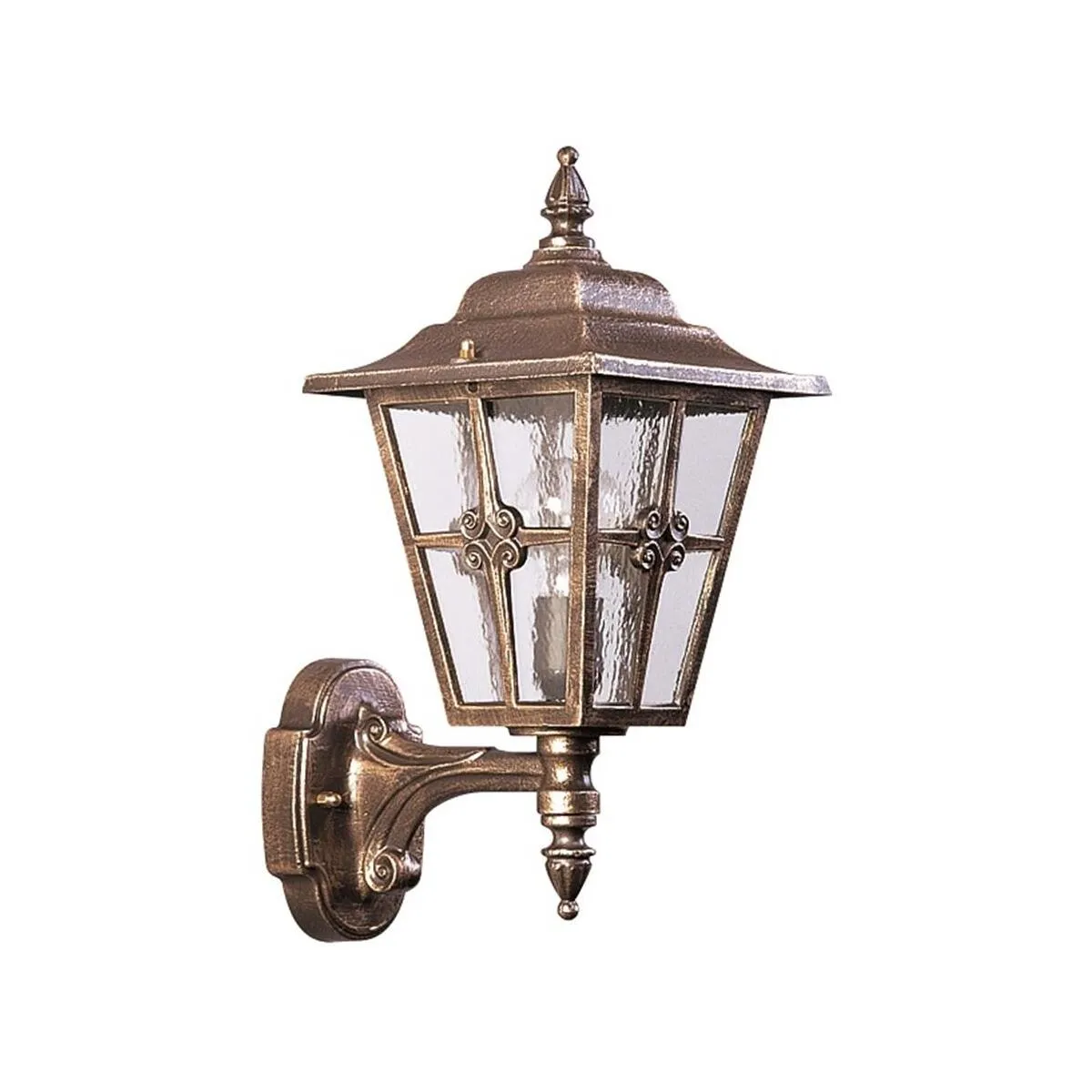 Wandleuchte stehend mit Kathedralglas Alu braun-messing